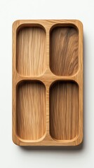 wooden desktop organizer, flat lay with shadows, simple composition, photorealistic mockup style, pure white backdrop