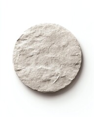 stonetexture coaster, minimal top view, photorealistic mockup style, evening white tone, pure white backdrop