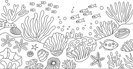 Underwater scene with coral reefs and fish ocean