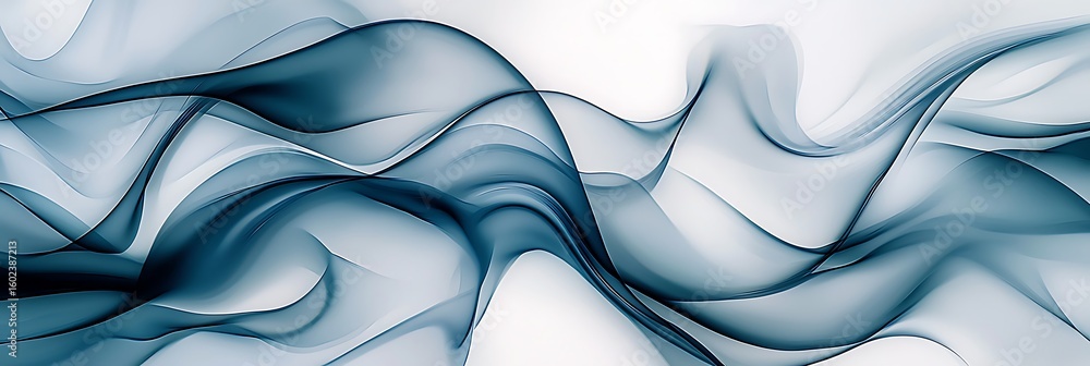 Poster abstract flowing blue and white smoke-like waves creating a smooth, elegant, and dynamic visual effe