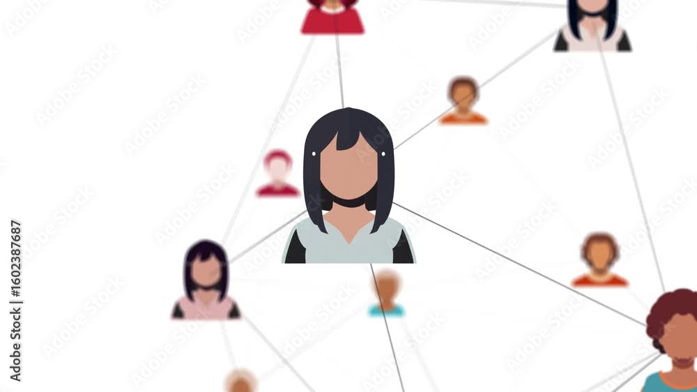 Poster social network of diverse people linked together, representing human connections and diversity. conc