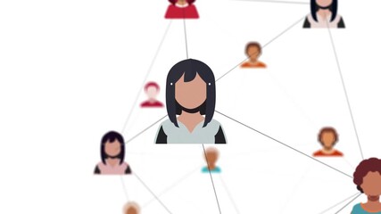 Social network of diverse people linked together, representing human connections and diversity. Concepts of networking, teamwork, and communication in diverse communities loopable animation - Powered by Adobe