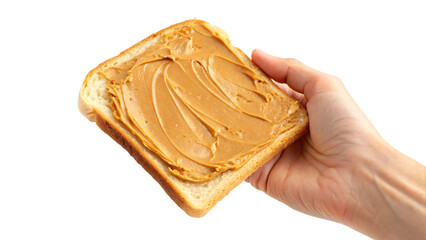 hand holding a bread with peanut butter