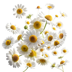 Obraz premium Falling chamomile isolated on transparent background full depth of field fresh herbal flower