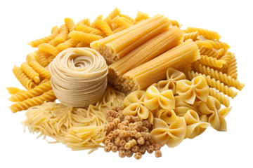 Set of uncooked Italian pasta isolated on transparent background full depth of field fresh