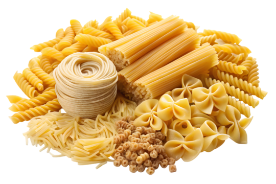 Set of uncooked Italian pasta isolated on transparent background full depth of field fresh