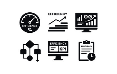 solid icon isolated efficiency percentage meter efficiency Gantt chart efficiency thput analyzer efficiency workflow diagram efficiency KPI dashboard efficiency time study form