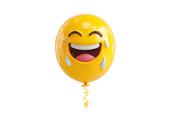 Laughing Emoji Balloon with Tears of Joy Front Facing 3D Render Glossy Finish Isolated on Transparent Background PNG 