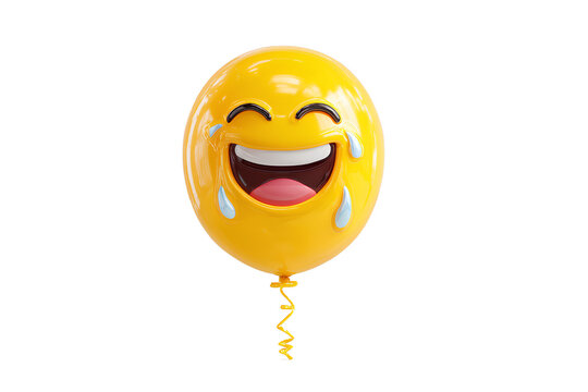 Laughing Emoji Balloon with Tears of Joy Front Facing 3D Render Glossy Finish Isolated on Transparent Background PNG 