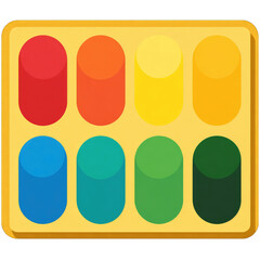 Colorful cylindrical crayons in a yellow tray