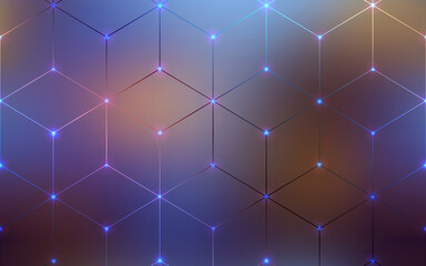 Geometric polygons with connected dots abstract blur background