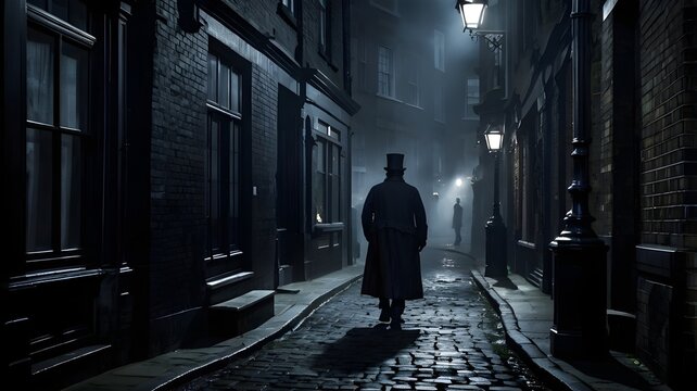 dark foggy streets of Victorian London a shadow street