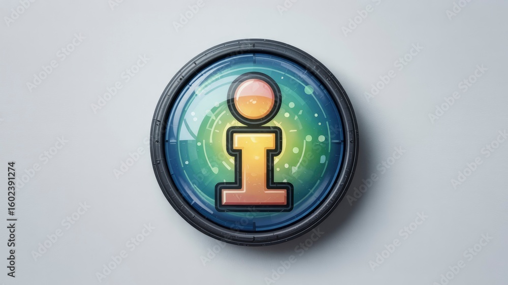 Poster futuristic information icon circular display with illuminated 'i' symbol