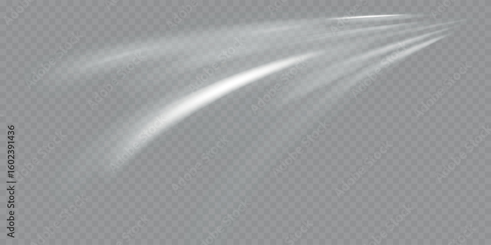 Poster glowing curve light trails, white lines of motion with high-speed optic fiber and fast-moving light 