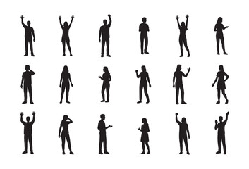 Woman with Arms Raised Silhouette Set. Isolated on white background