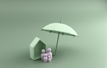 Family House under Umbrella 3D render