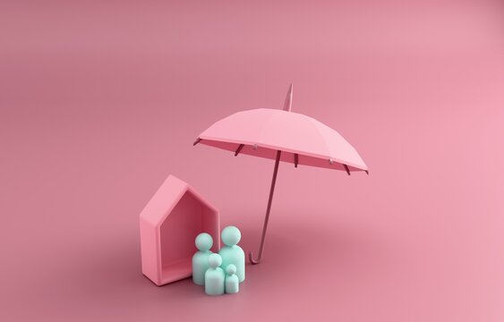 Family House under Umbrella 3D render