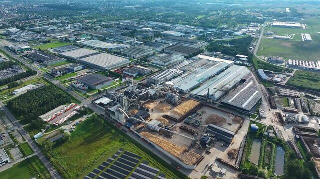 Aerial view of Kronospan Mielec wood processing and storage site