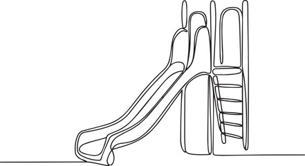 Fototapeta premium continuous one line drawing of a playground slide with ladder in smooth curved design, simple black vector on white background