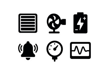 solid icon isolated ventilator air intake filter ventilator ehalation port ventilator backup battery ventilator alarm module ventilator pressure sensor ventilator waveform display