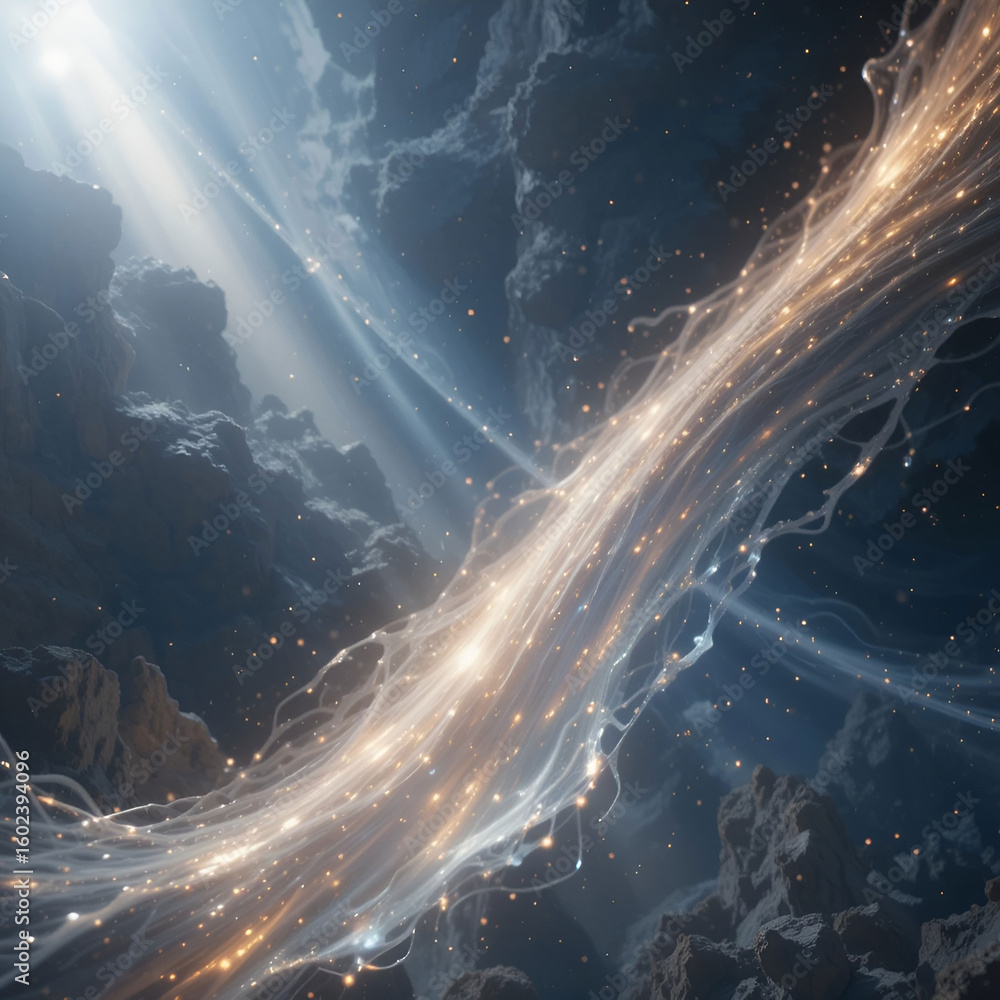 Fototapete a realistic curved light effect on a dark background, featuring smooth glowing lines, dynamic motion