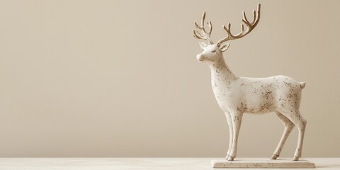 Luxury minimalist Christmas setting idea. Decorative sculpture of a deer on a neutral background.