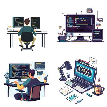 Software Develope in a vector style, isolated white background