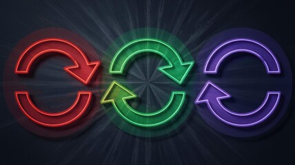 Neon Circular Arrows Refresh, Reload, Repeat Concept