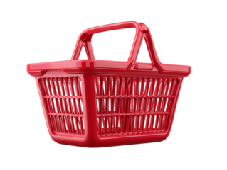 Realistic shopping cart icon in 3D plastic style, empty basket for ecommerce, isolated on transparent background