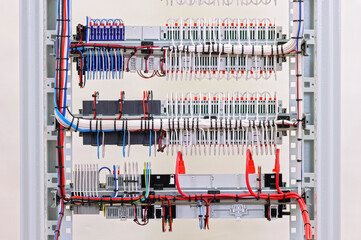View from the back of the electrical panel. Connection of electronic modules using copper...