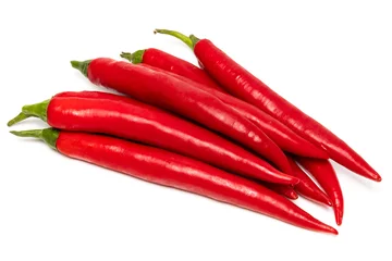 Küchenrückwand glas motiv Scharfe Chili-pfeffer Bunch of red natural organic chili pepper pods isolated on white background  © Anatoly Repin