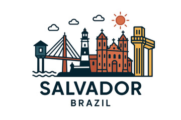 Fototapeta premium Salvador city skyline with iconic buildings and landmarks