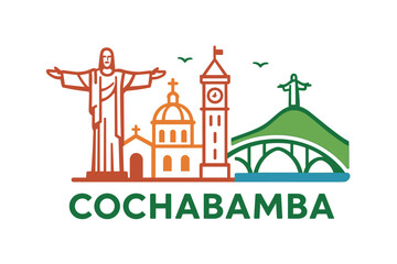 Cochabamba city skyline with iconic buildings and landmarks