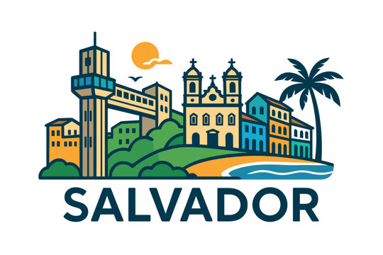 Salvador city skyline with iconic buildings and landmarks