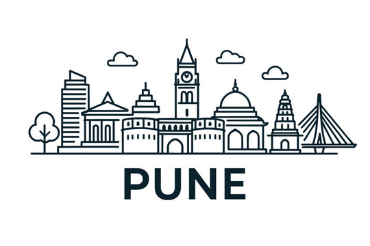 Pune city skyline with iconic buildings and landmarks
