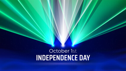 October 1, independence day nigeria. Nigerian flag laser light show. National holiday 1st of october. Happy independence day greetings card. Laser beams, dj light party. Vector illustration