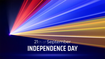 September 21, armenia independence day. Armenian flag laser light show. National holiday September 21st. Laser beams, dj light party. Happy independence day greetings card. Vector illustration