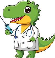 Make a dinosauri antropomorphic dress as doctor chibi style