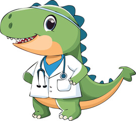 Make a dinosauri antropomorphic dress as doctor chibi style