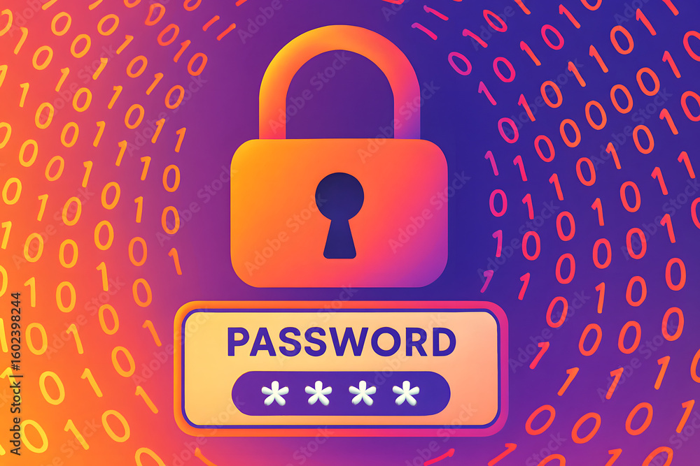 Poster digital security: a visual representation of online security with a padlock, and password concept on