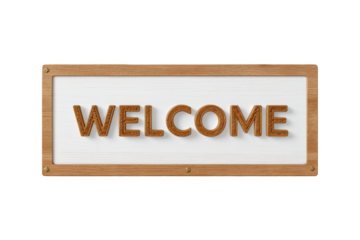 3D Welcome wooden sign isolated on transparent background.