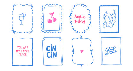 Whimsical Doodle Frames and Borders. Vector Wavy Decorative Frames Set with Hand-Drawn Lines and Coquette Charm