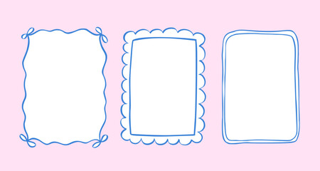 Whimsical Doodle Frames and Borders. Vector Wavy Decorative Frames Set with Hand-Drawn Lines and Coquette Charm