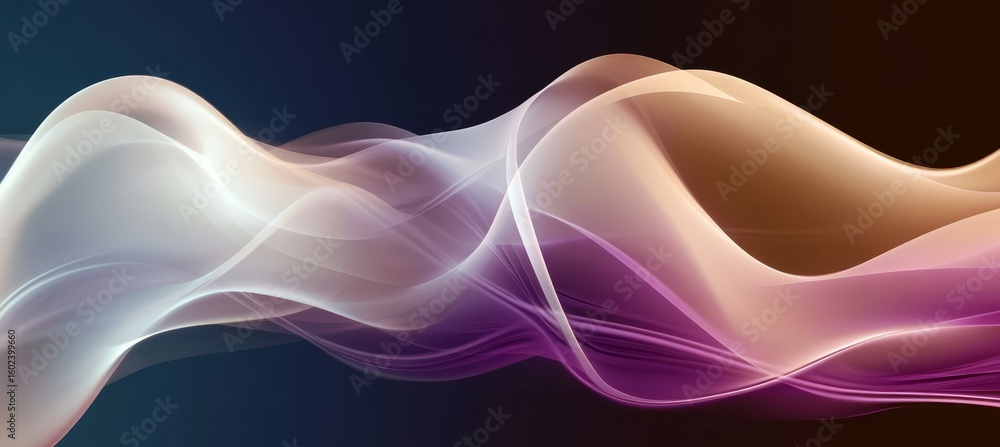 Poster fluid veil with abstract wavy design featuring opalescent curvilinear patterns and gradient shapes