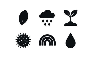 solid icon isolated spring bloom petal spring rain shower spring ling shoot spring pollen grain spring rainbow spring thaw droplet