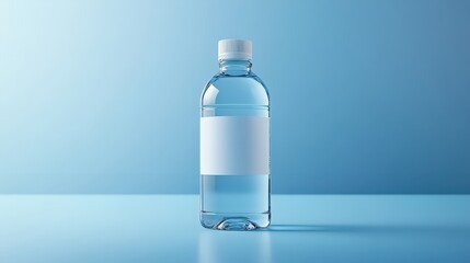 Plastic Water Bottle with Blank Label Template, Isolated on White Background
