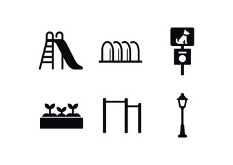 solid icon isolated playground slide bike rack dog waste station garden bed fitness equipment path ing