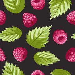seamless pattern raspberry on black background