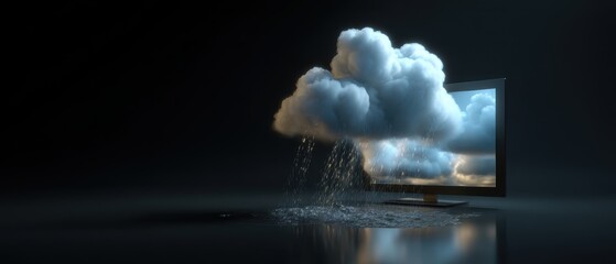 Digital weather system displaying clouds and rain on smart tv