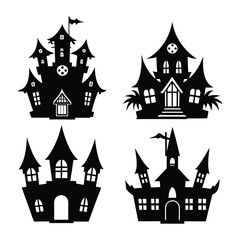 Eerie Haunted House Silhouettes Clipart